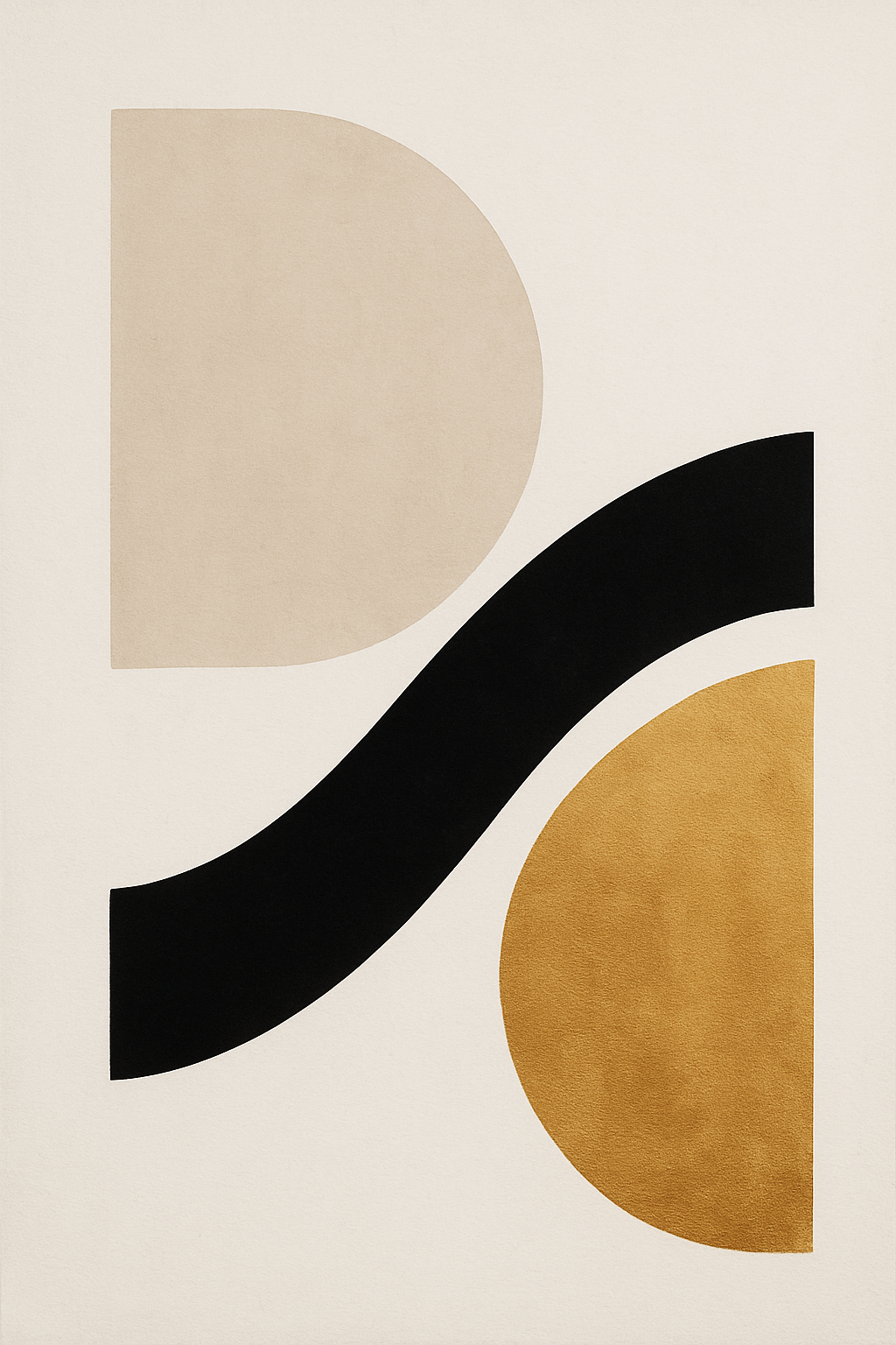 Minimalist Abstract Canvas – Overlapping Geometric Shapes in Beige, Black & Gold (Modern Living Room Decor)