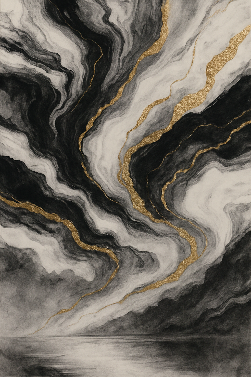 Lux Marble Abstract – Black & White Flowing Texture with Metallic Gold Veins (Elegant Statement Piece)