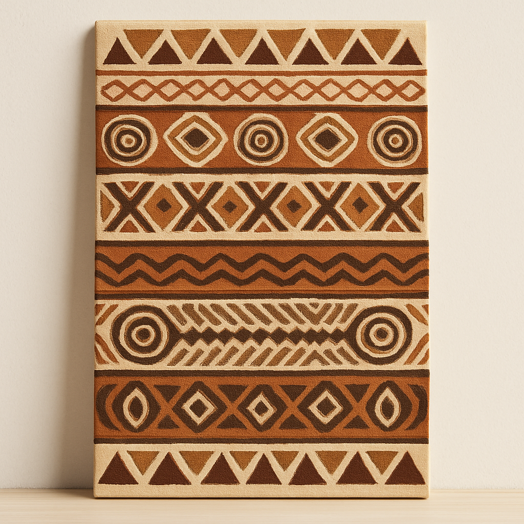 African-Inspired Tribal Pattern – Symmetrical Geometric Bands in Ochre, Brown & Beige