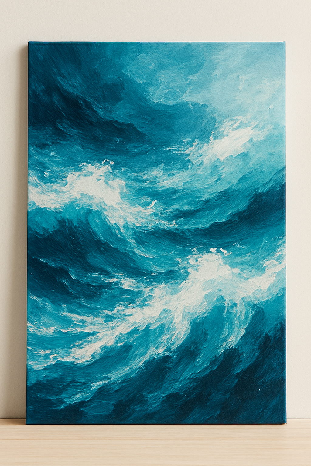Ocean Energy – Abstract Waves in Turquoise, Navy & White (Dynamic Yet Calming Sea Canvas)